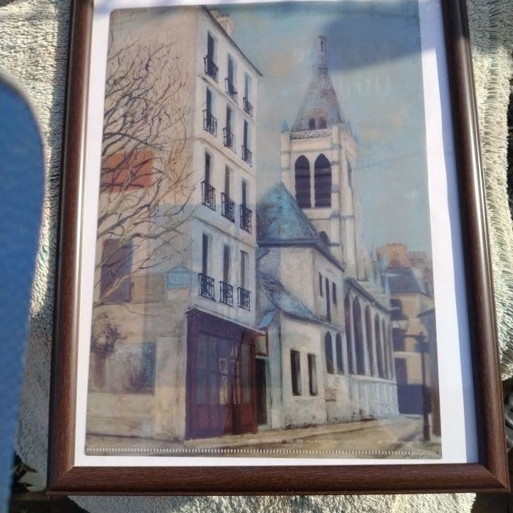 Maurice Utrillo, Clear File with Painting (Framed) - 1 item, Painting is a Church in Paris