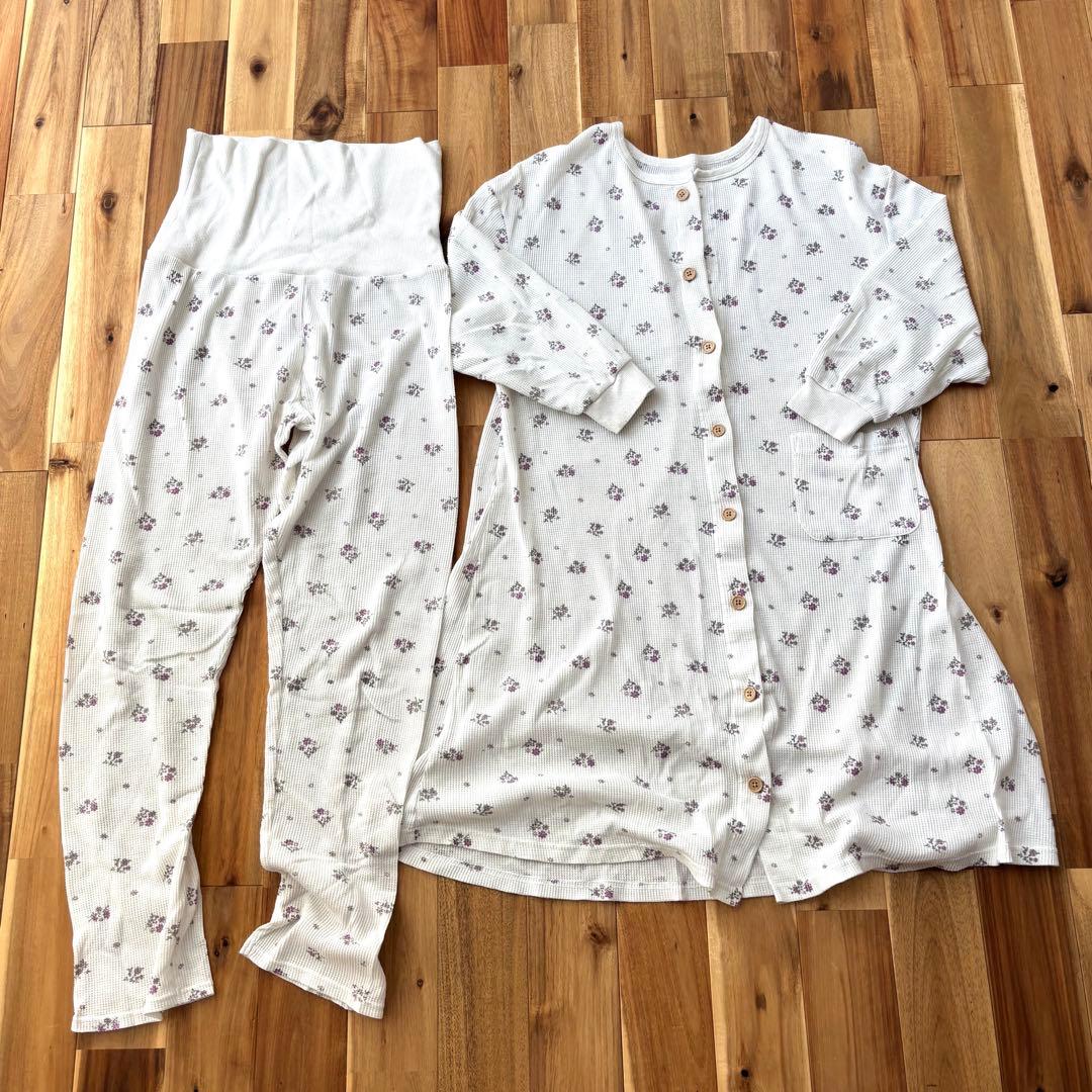 Maternity Pajamas, Top and Bottom Set, L Size, Floral Pattern, Nursing Wear