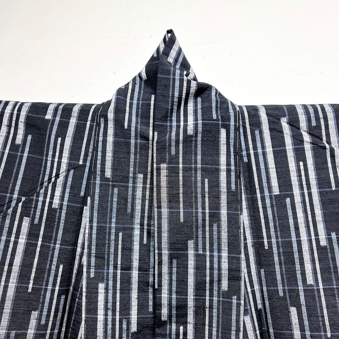 Unworn Komon Tsumugi Vertical Stripe Black Ground Stripe Monotone Mode Kimono 006k