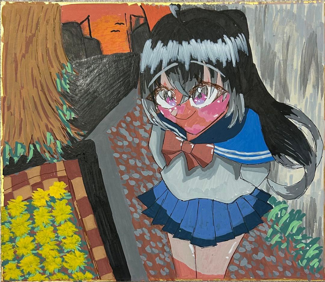 Just Being Able to Talk. Original Analog Illustration, School Uniform Girl
