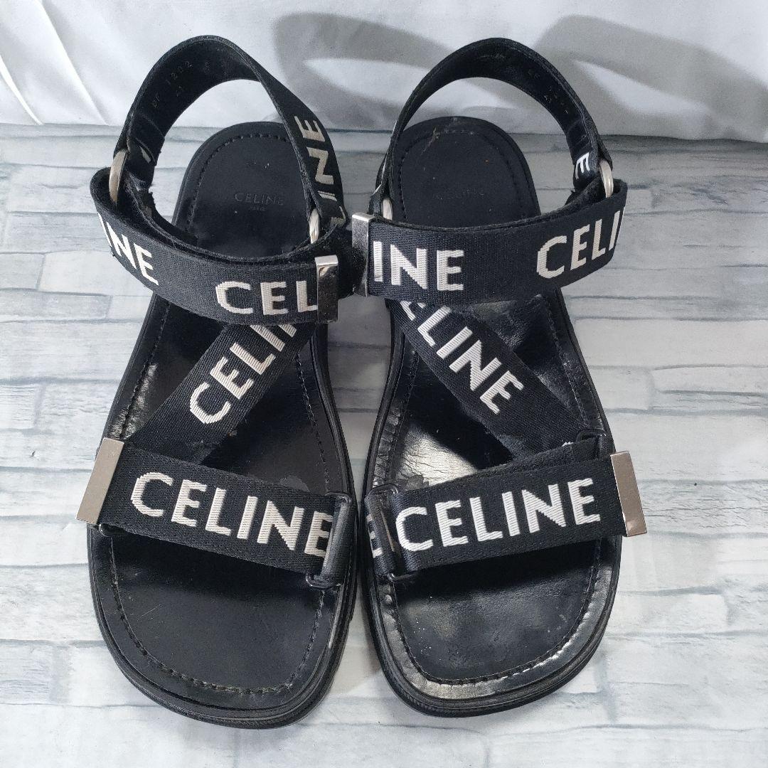 ✨CELINE Logo Nylon Belt Sandals in Black x White with Box and Dust Bag ✨ Size 41