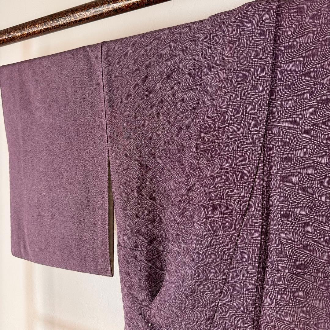 Excellent condition, silk kimono, lined, komon pattern, 160cm length, 64cm sleeve length, Edo komon, purple, solid color, wave pattern, simple