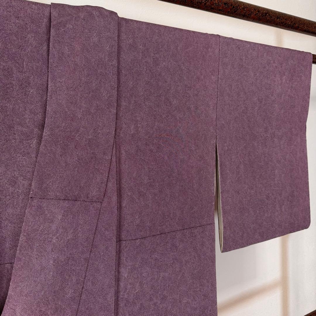 Excellent condition, silk kimono, lined, komon pattern, 160cm length, 64cm sleeve length, Edo komon, purple, solid color, wave pattern, simple