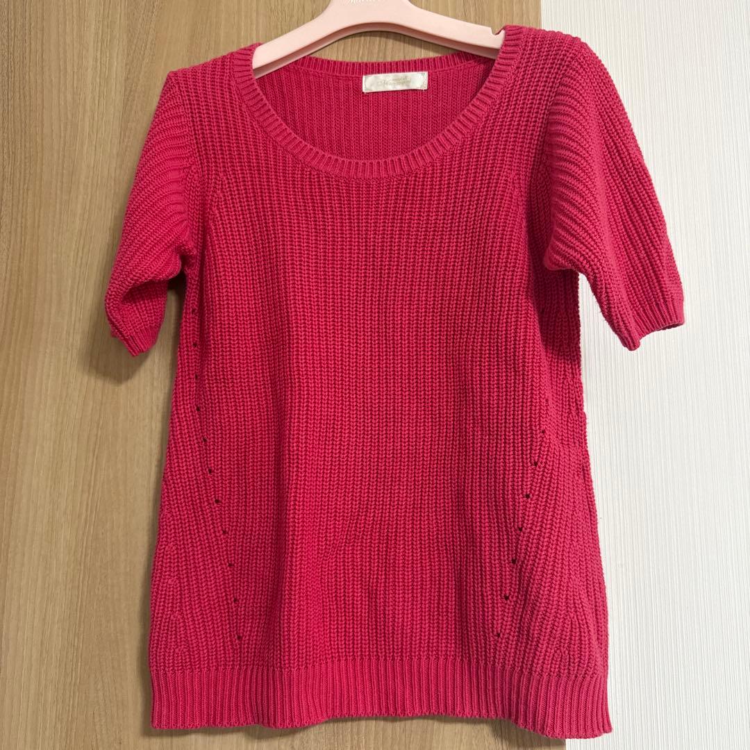 Michell Macaron Summer Knit Pink Short Sleeve