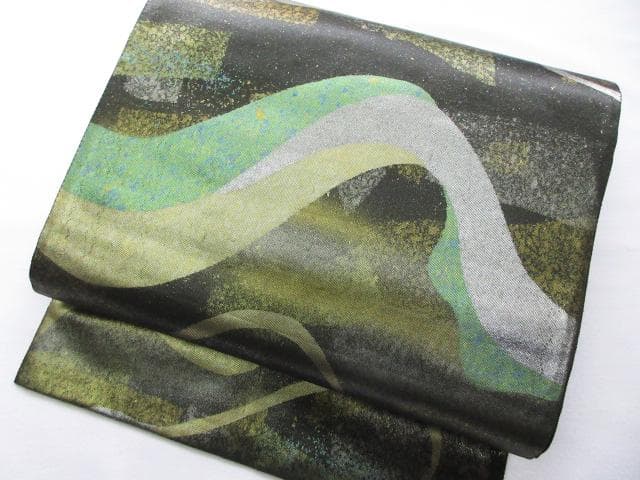 Beautiful condition! Hikihaku (foil weaving) * Modern pattern * Fukuro obi type * Tsukuriobi (pre-tied obi)