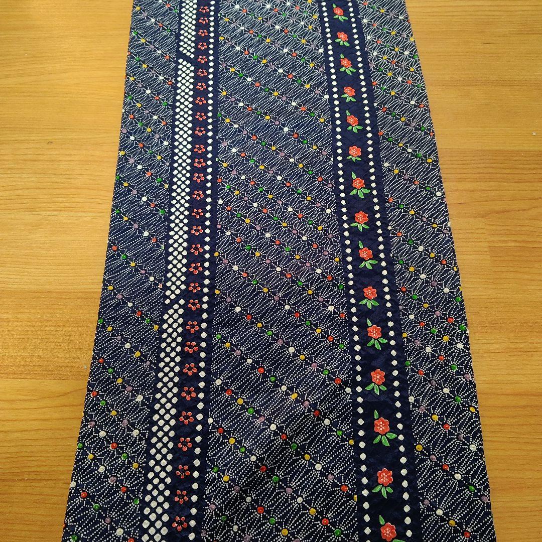 Navy Floral Geometric Pattern Pure Silk