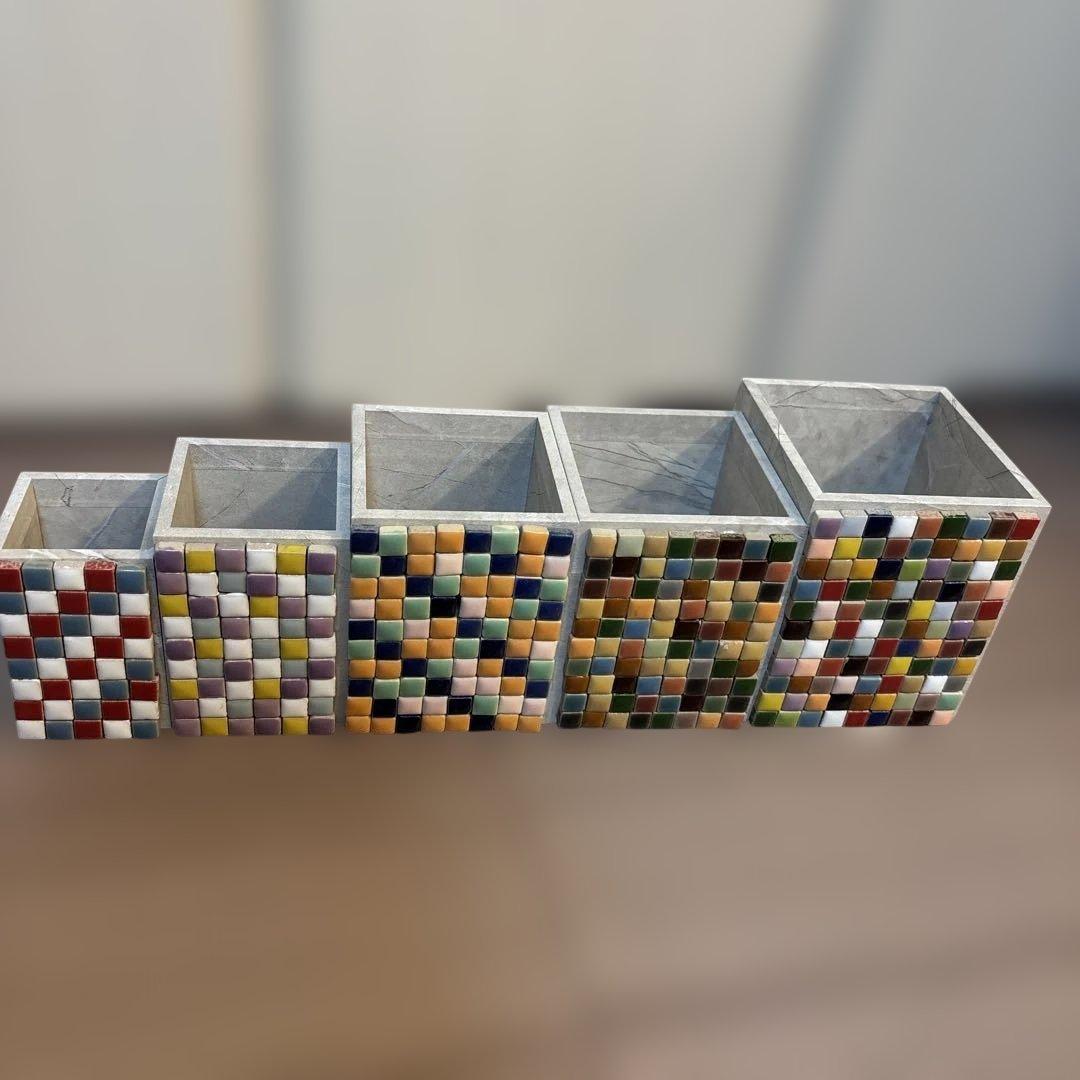 Mosaic Tile Pen Stand / Small Item Holder - Showa Retro Multicolor - Korean Style - M