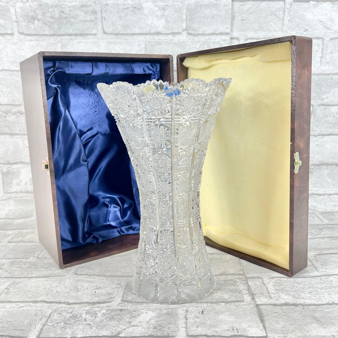 Bohemian Glass Vase, Crystal Glass Vase with Floral Pattern, Includes Box