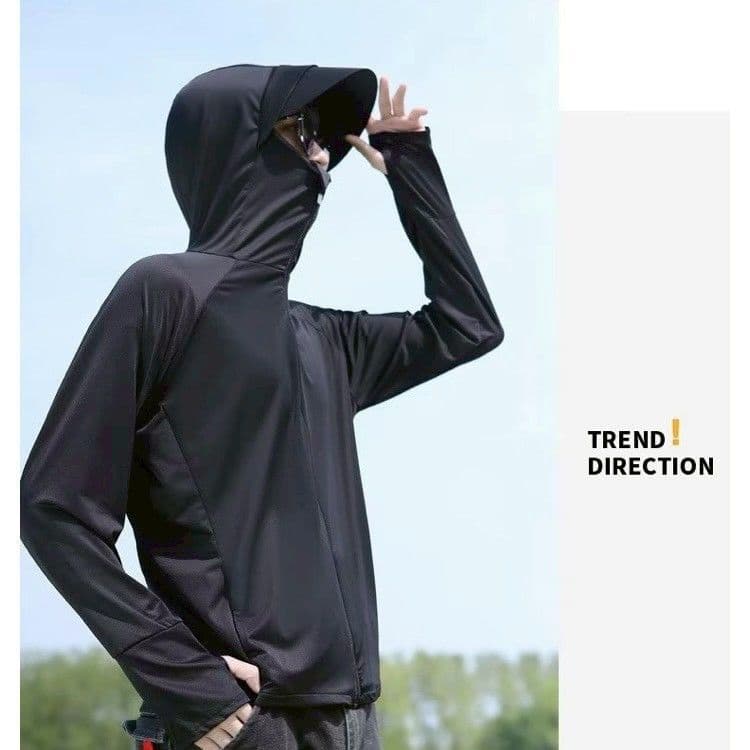 Unisex Hooded Rash Guard - Cooling, UV Protection, Thumbholes, Built-in Face Cover