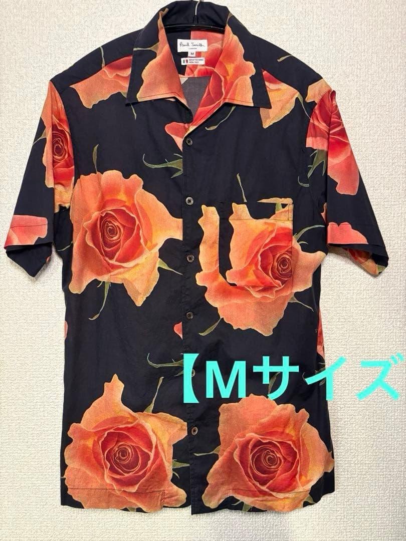 【Paul Smith LONDON】Orange Rose Shirt Aloha Black M