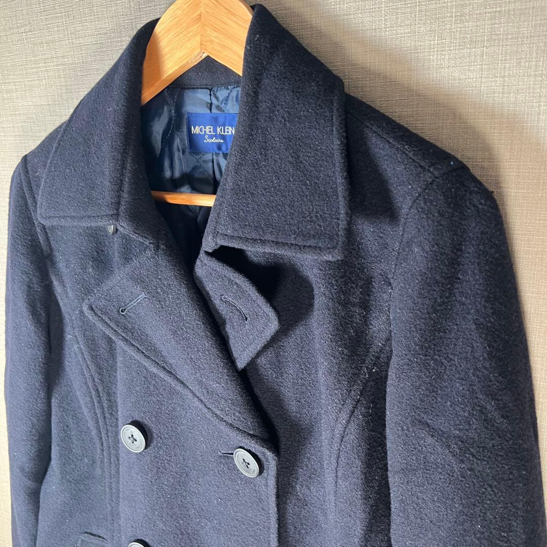 MICHEL KLEIN P-Coat (L) Navy Blue, Quilted Lining, Wool, Warm, for School