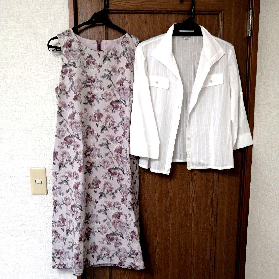 Flower print dress and cotton jacket set, size L