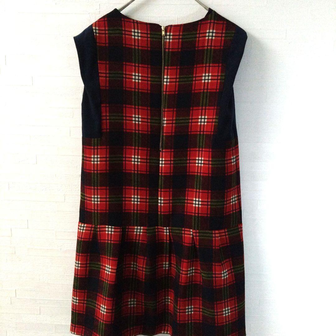 Lovelyuban Sleeveless Dress Red and Green Checkered Pattern