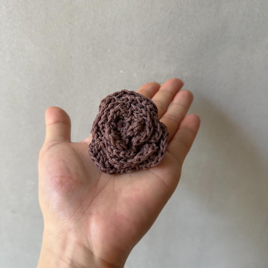 Mini Shoulder Bag, Rose Brooch, Crochet, Brown, Handmade, Smartphone