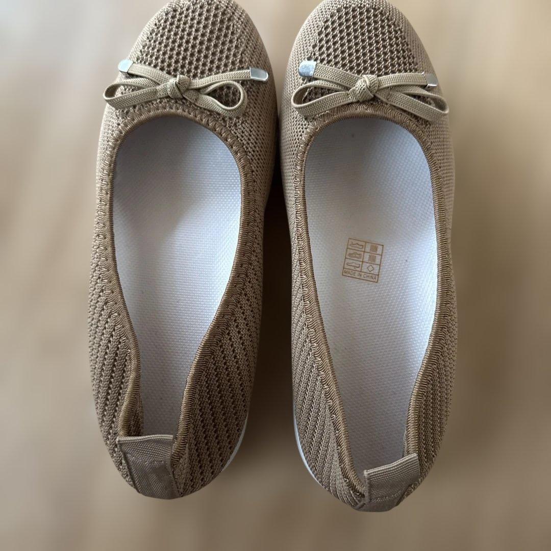Miyuu-sama Beige Mesh Ribbon Ballet Flats