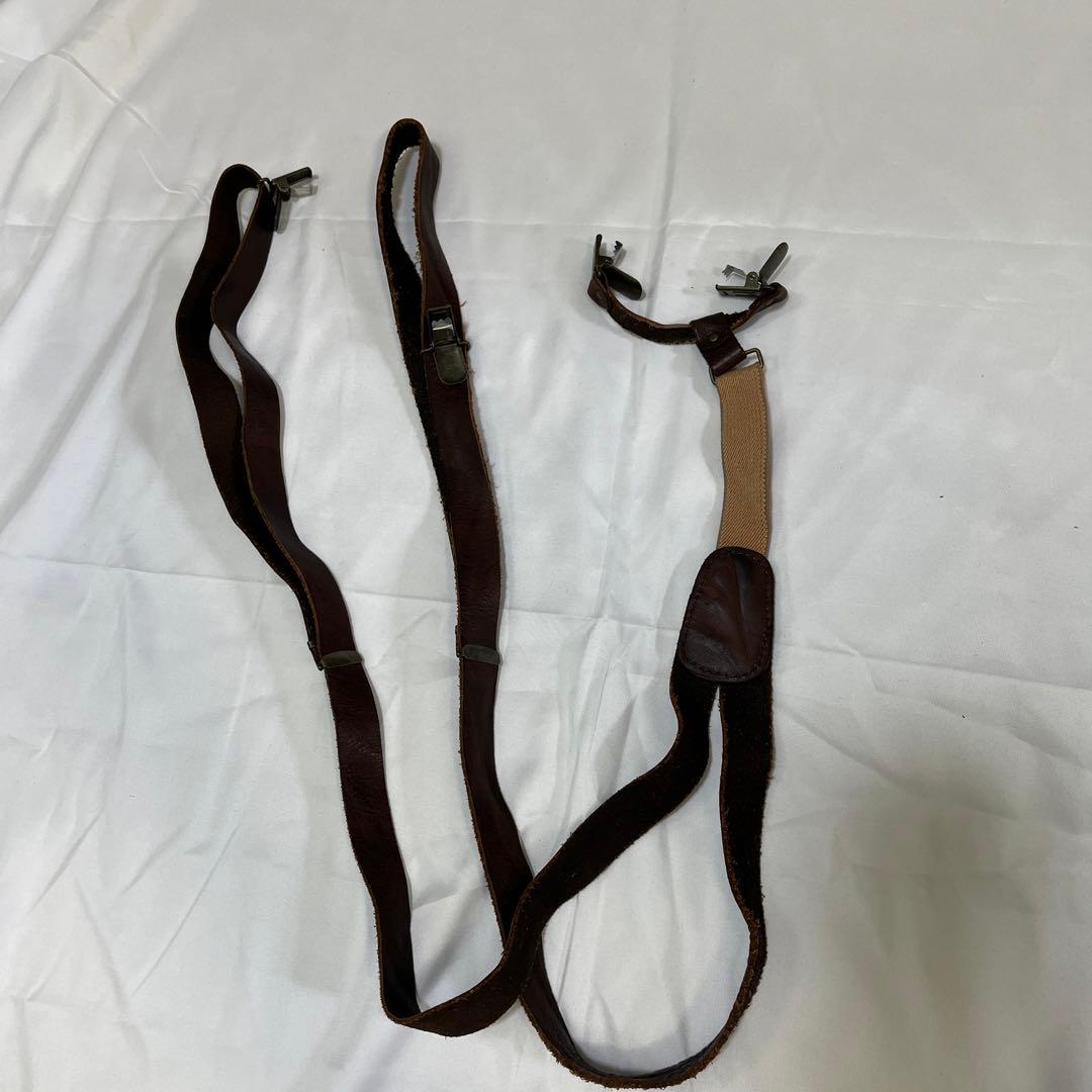 c*a様 Brown Leather Suspenders, Brown, Retro, Suit