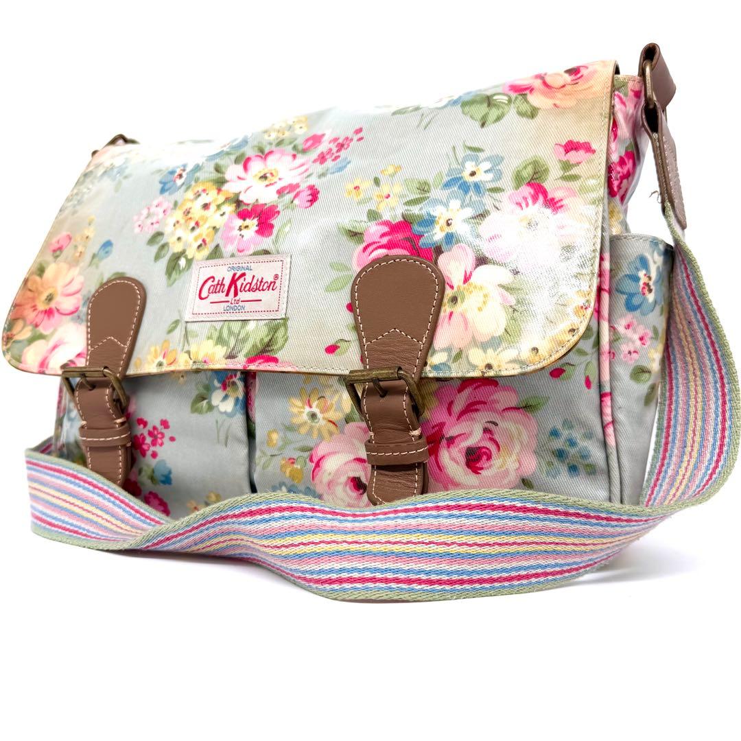 Good condition ✨ Cath Kidston Messenger Bag, Light Blue, A4 Size, PVC, Floral Rose Pattern
