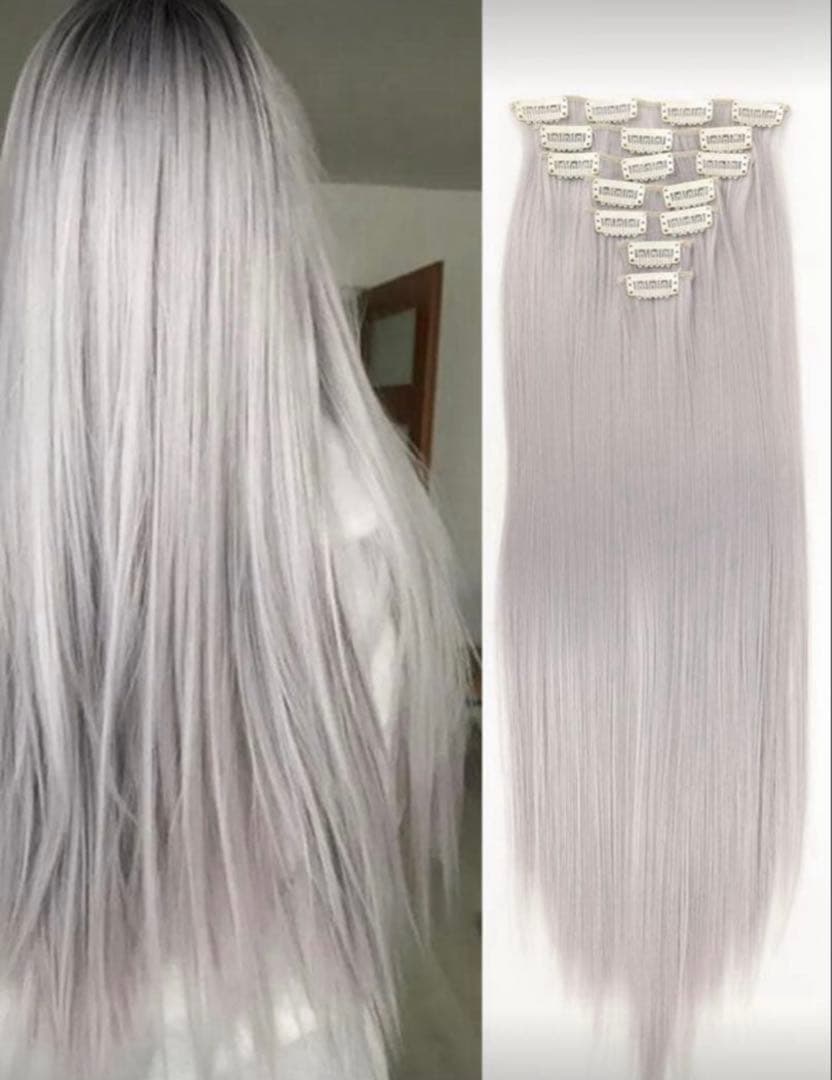 SHEIN Silver Gray Clip-in Hair Extensions & Daiso Pink