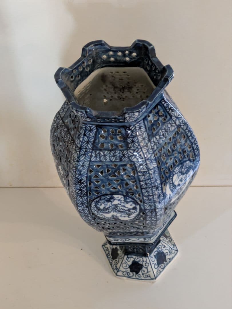 Incense burner, hexagonal, approximately 27cm in height, widest part approximately 15cm