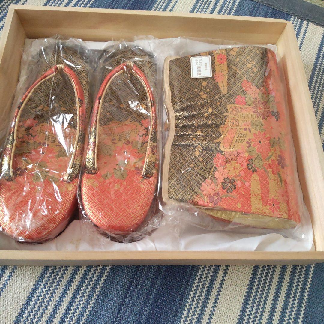 Zori and Bag Set (Orange/Floral Pattern)