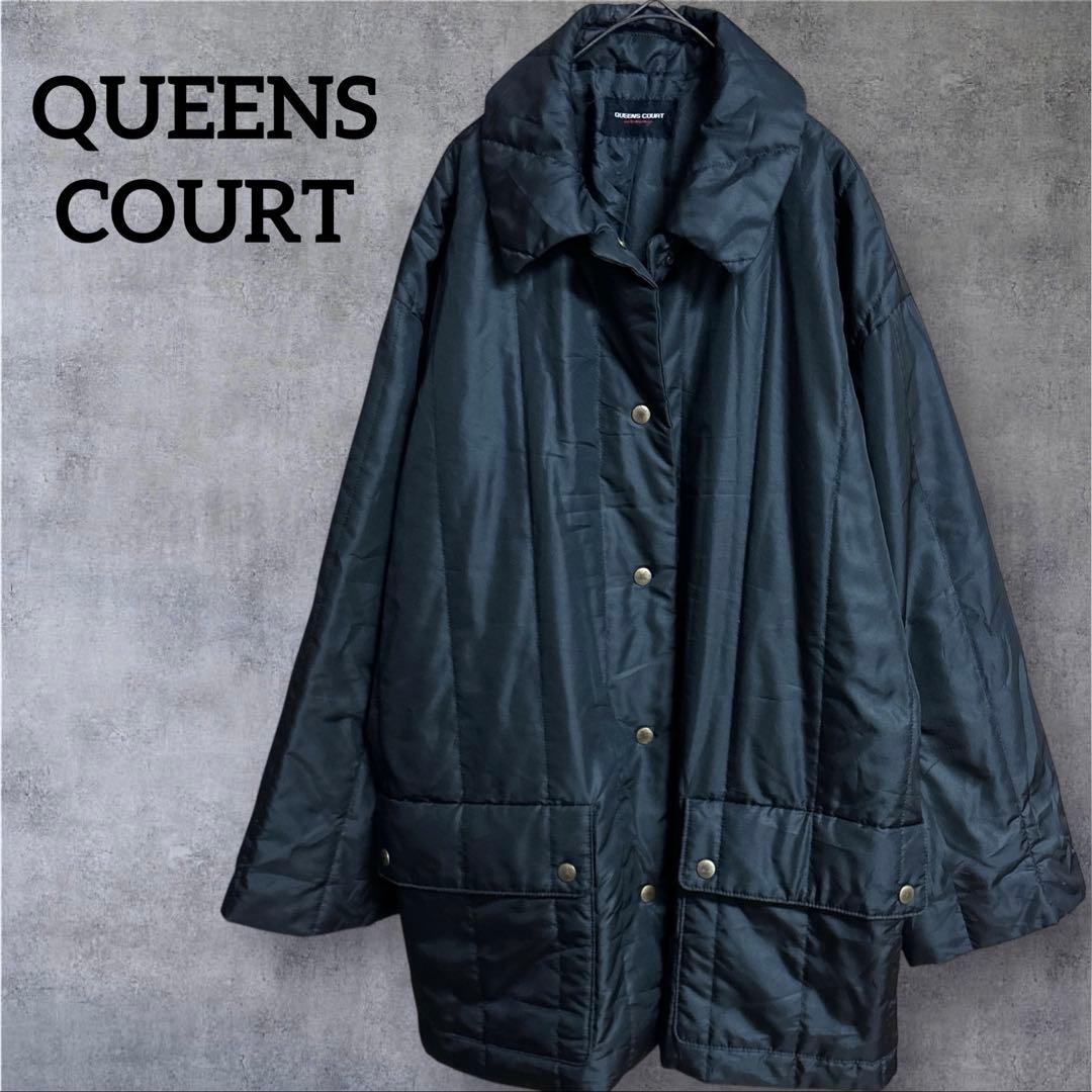 Excellent Condition ✨ QUEENS COURT 【F】 Black Padded Quilted Jacket Gold Buttons