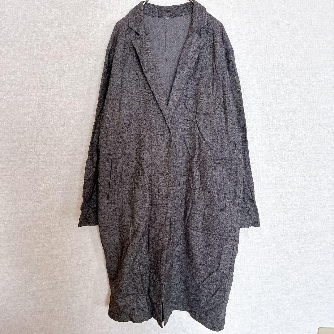 【M】Long Coat Spring Coat Gray Cotton 100% Collared Unisex