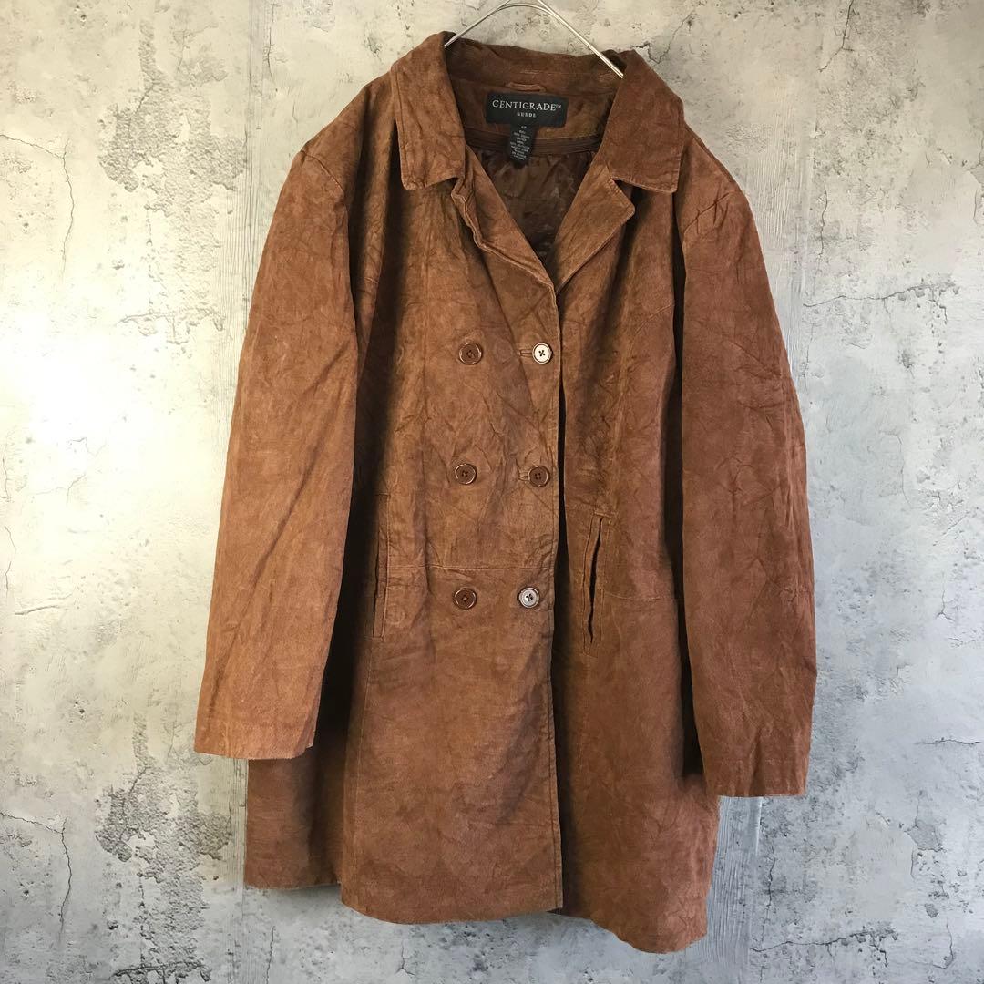 Y1454 Vintage Leather Coat Brown 90s Y2K