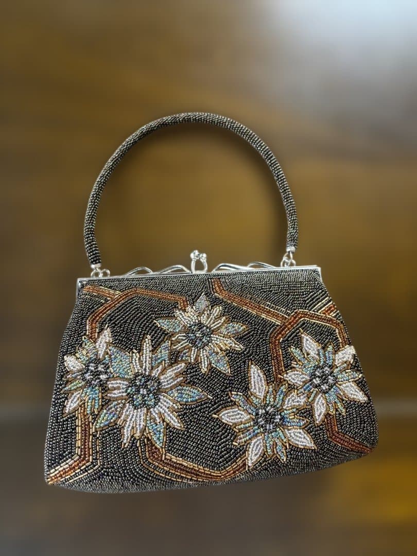 Beaded Embroidery Floral Pattern Bag for Japanese Traditional Wear