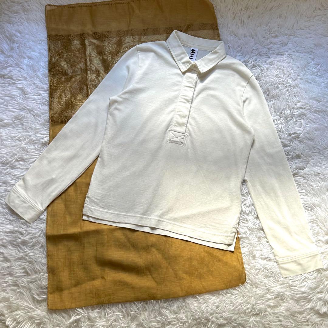 MHL. Cotton Linen Polo Shirt Cut and Sew Off White Anglobal