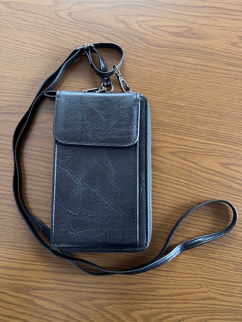 Black Synthetic Leather Smartphone Shoulder Bag Pouch