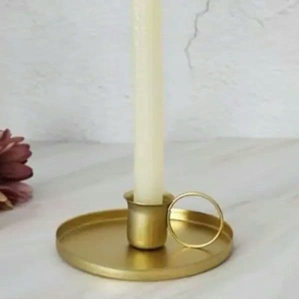 【New】Gold Candle Holder with Tray, Metal, Antique