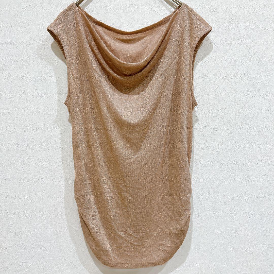 TOKYO IGIN Glitter Draped Neck Top, Gold, L Size Equivalent