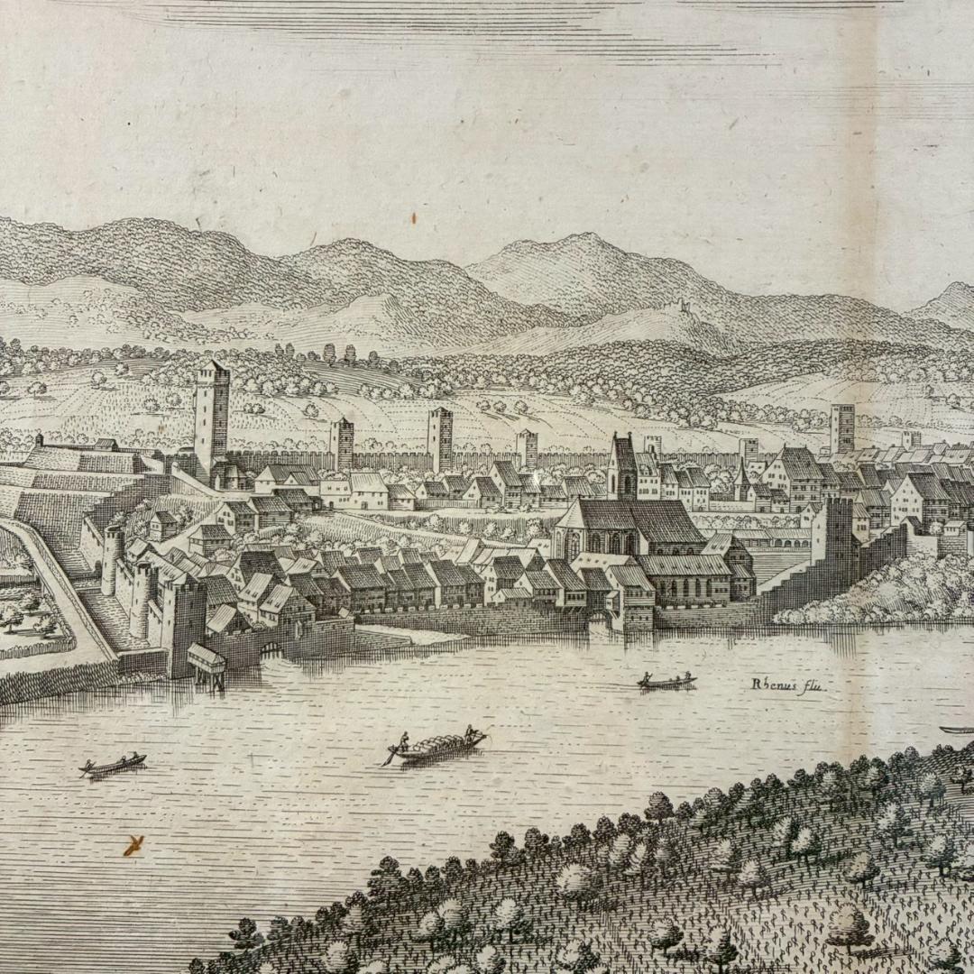 Vintage Basel City Map Copperplate Engraving Swiss City Circa 18th Century Antique Map