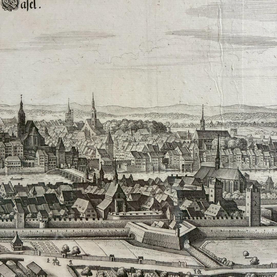 Vintage Basel City Map Copperplate Engraving Swiss City Circa 18th Century Antique Map