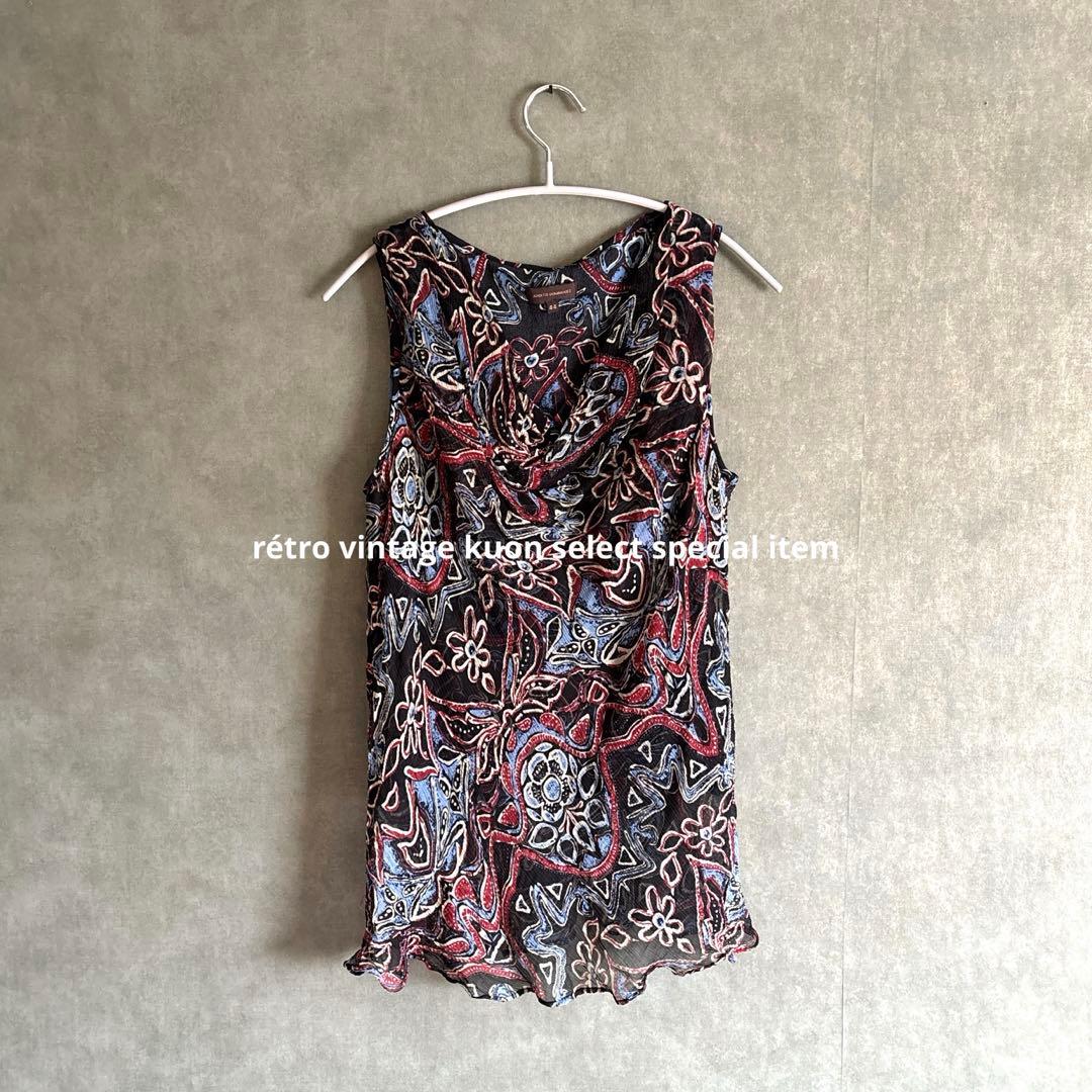 Vintage Retro Showa Era Sleeveless Top - Patterned Blouse - Spring Fashion