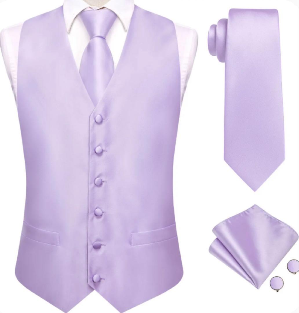 Lavender Purple Formal Vest Satin Wedding Vest Lavender Accessory Set