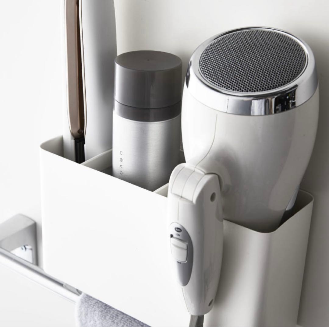 Tower Yamazaki Hair Dryer Holder and Hair Iron Storage, White, for Bathroom