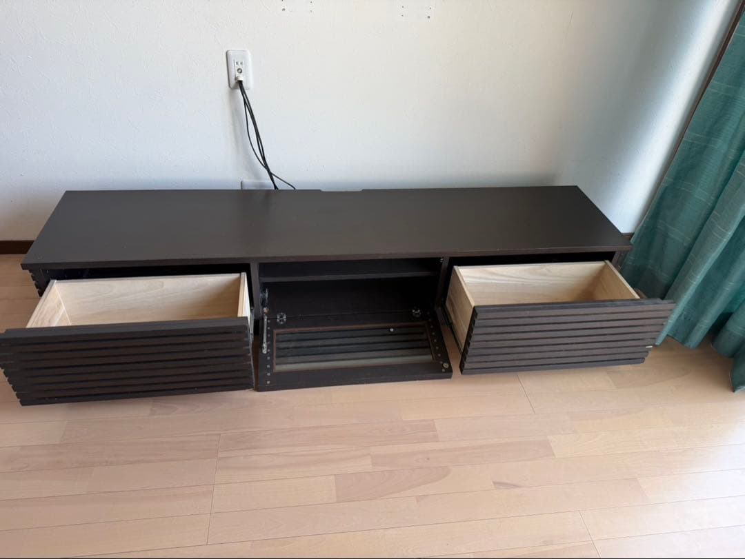 【Local Pickup Only】 TV Stand Long Cabinet Wooden Dark Brown