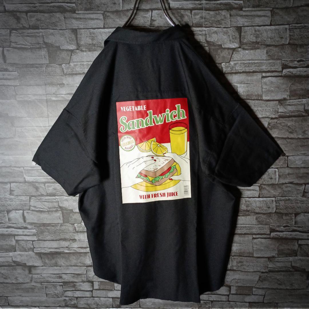 Looks delicious? (^^)☆ Black short-sleeve work shirt, poly shirt, back logo, wide