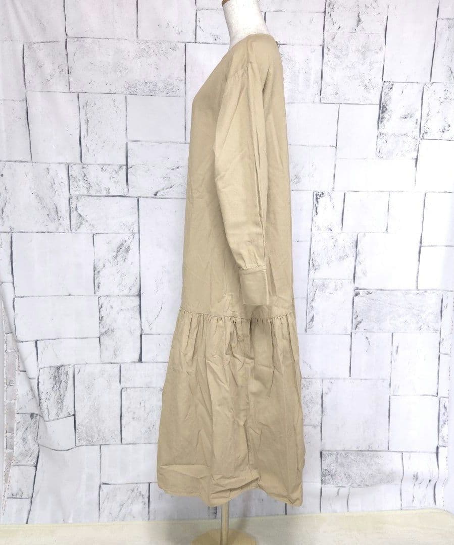 SELECT MOCA Gathered Panel Long Dress M Beige Cotton