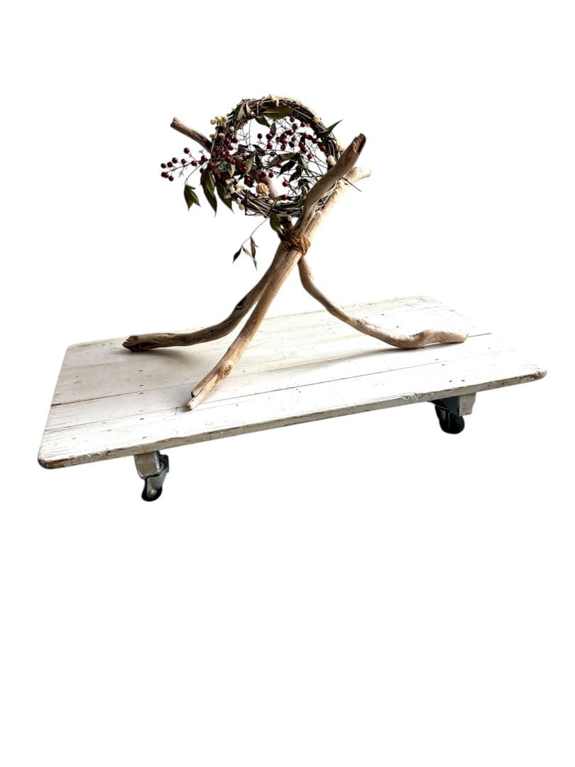 Antique Style Wooden Flower Stand with Wheels, White, Simple Cart Design