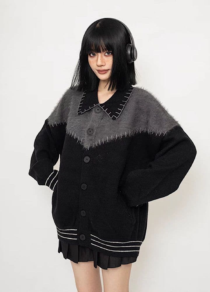 Oversized Black Gray Cardigan