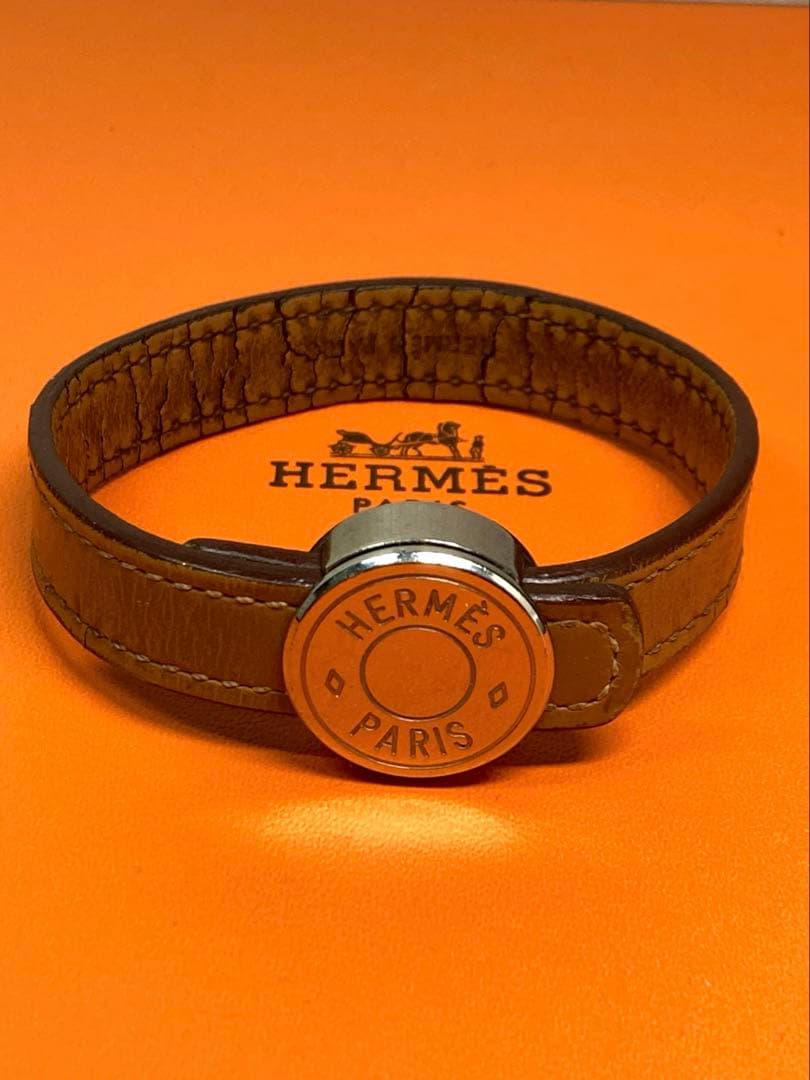 Hermes Sellier Looping Leather Bracelet with Silver Hardware, Includes Box