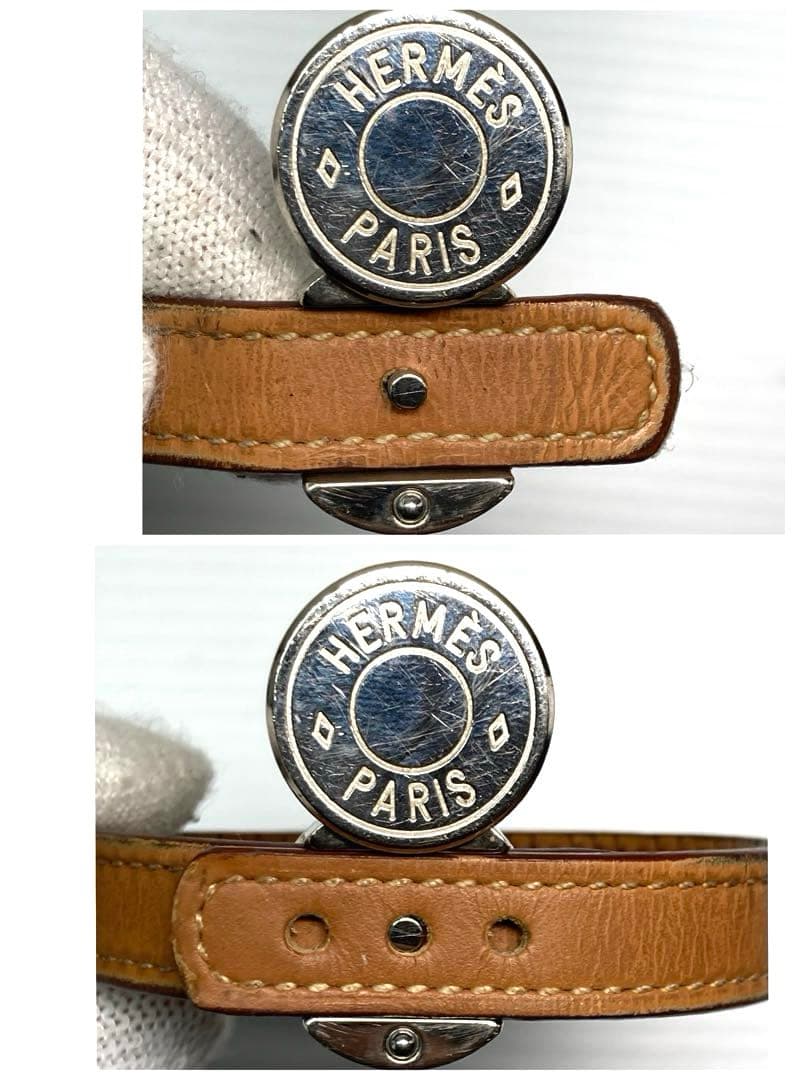 Hermes Sellier Looping Leather Bracelet with Silver Hardware, Includes Box