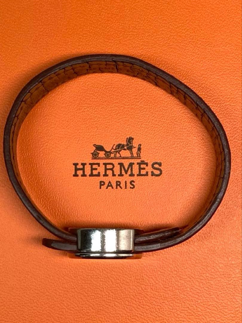 Hermes Sellier Looping Leather Bracelet with Silver Hardware, Includes Box
