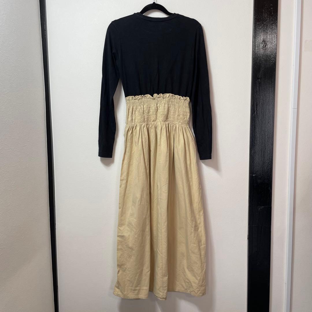 ZARA Black Dress Beige Mixed Material Switching Gathered USA S