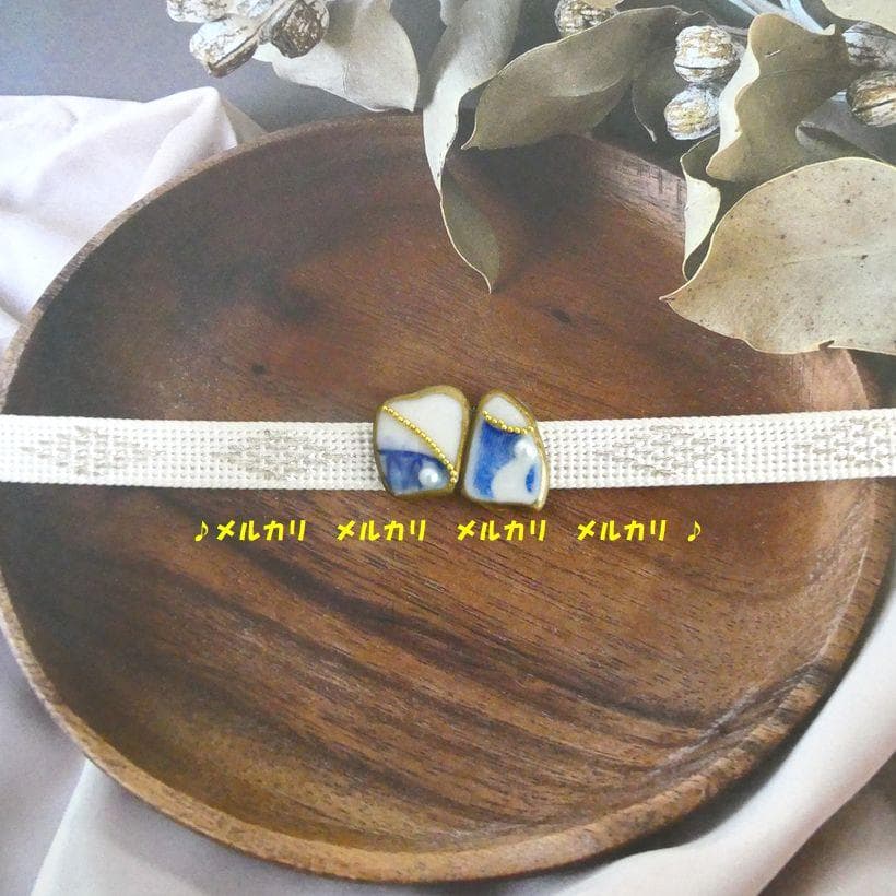Handmade Obi-dome (Kimono Sash Ornament) - Sea Pottery, Ceramic, Kintsugi-style, Blue Tones, One-of-a-Kind, ㊴