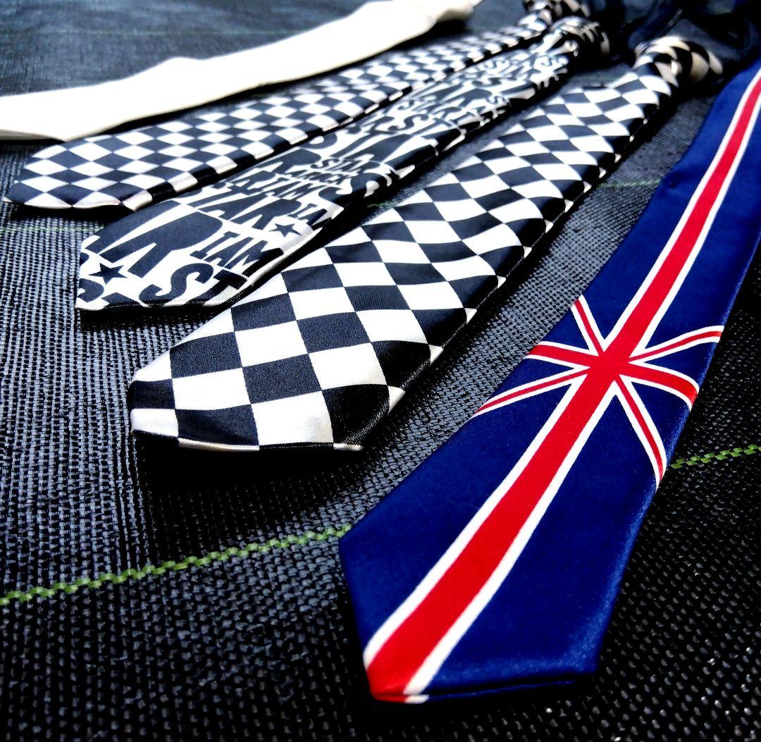 5-Piece Tie Set - White & Black - Punk, Rock, Monochrome, Union Jack Pattern