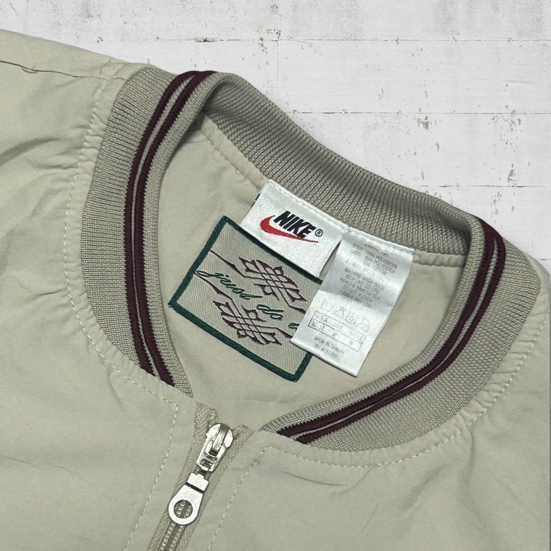 NIKE 90s Ethnic Style Blouson - Retro Color Block Design - Green x Beige - M