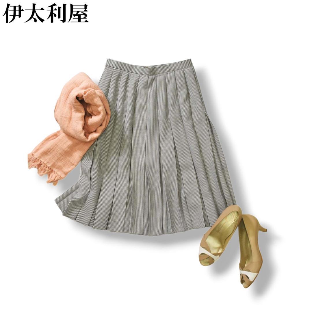 【Beautiful Condition】Italiya (伊太利屋) Knee-Length Pleated Skirt 9A2 Stripe Pattern ♪